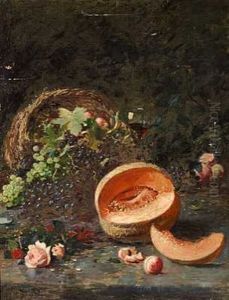 Opstilling Med Druer, Blomster Og Melon by Carl Carlsen