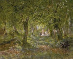 Figures Picnicing In A Forest Interior by Carl Carlsen