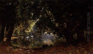 Solglimt I En Skovso Med Svommende Svaner by Carl Carlsen