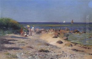 Elegante Damen An Badestrand An Der Ostsee by Carl Carlsen
