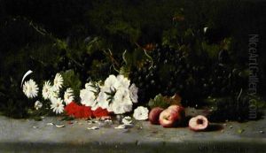 Opstilling Med Blomster Og Druer Pa Et Bord by Carl Carlsen