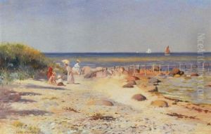Strandparti Med Unge Kvinder Og Born by Carl Carlsen