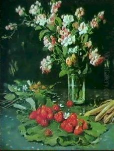Opstilling Med Blomster, Hindbaer Og Jordbaer by Carl Carlsen