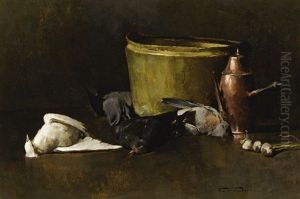 Still Life - Brass Bowl, Copper Coffee Pot And Pigeons