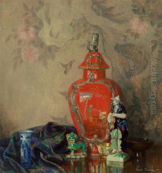 Still Life With Red Urn And Asian Figurines - view 1