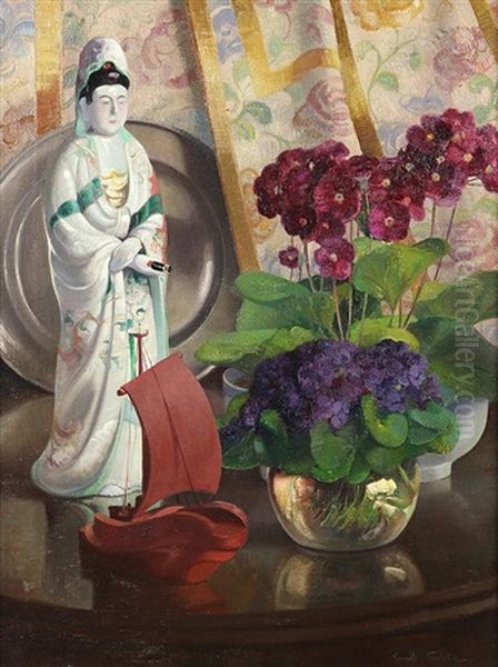 Still Life With Flowers And Asian Figurine - view 1