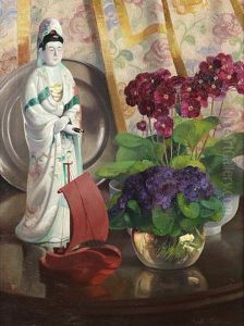 Still Life With Flowers And Asian Figurine by Emil Carlsen