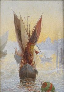 Segelfartyg I Gryningsljus Pa Lagunen I Venedig