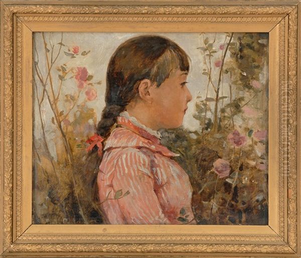 Side Profile Of A Young Girl Amongst Flowers - view 1
