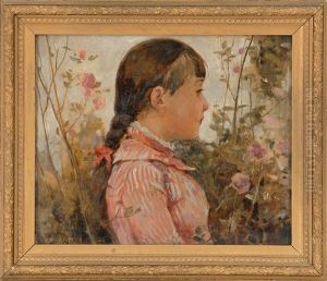 Side Profile Of A Young Girl Amongst Flowers by Emil Carlsen
