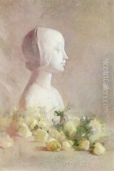 Still Life With Bust And White Roses by Emil Carlsen