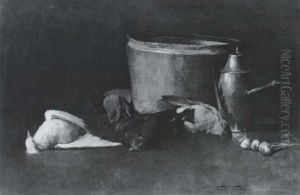 Still Life: Brass Bowl, Copper Coffee Pot, And Pigeons Still Life: Brass Bowl, Copper Coffee Pot, And Pigeons