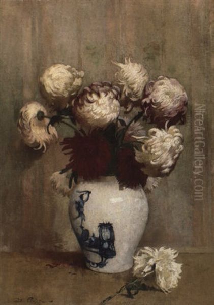 Mums In An Oriental Vase - view 1