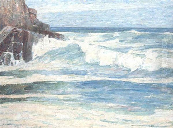 Surf Breaking On Rocks - view 1