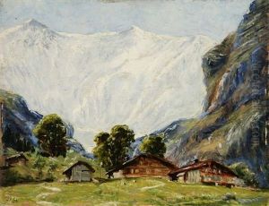 Cottages In A Mountainous Landscape by John Fabian Carlson