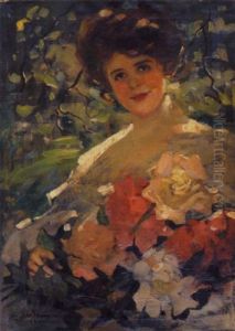 Girl With A Bouquet Of Flowers by Florence Carlyle