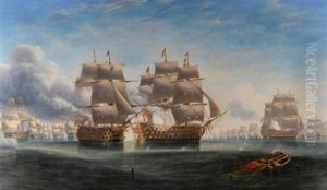 The Opening Engagement At Trafalgar; H.m.s. 'royal Sovereign' Raking The Stern Of The Spanish Flagship 'santa Ana