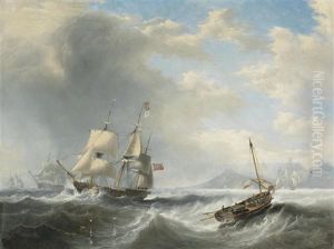 A 'squadron Of The Red' Of The Royal Navy Wallowing In Heavy Seas In Table Bay, The Flagship Making A Signal And The Frigate Nearest Inshore Signalling Her Reply