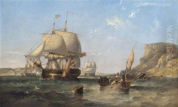 Hms Donegal, 74-guns, Flying The Flag Of Rear-admiral Sir John Ommanney, Heading Down The Tagus Past The Church Of Santa-engracia, The River Crowded With Small Craft Including A Portuguese Royal Barge, And The Vessel Astern Of The Flagship Almost Certainl - view 1
