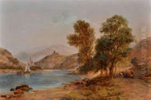 A Continental River Landscape With A Cattle In The Distance by John Wilson Carmichael