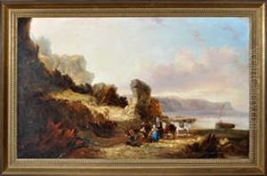 A Coastal Scene With Fisherfolk And Ponies Bringing A Catch Up From The Beach
