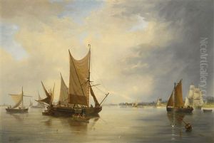 Merchant Shipping Off Shore In A Calm by John Wilson Carmichael