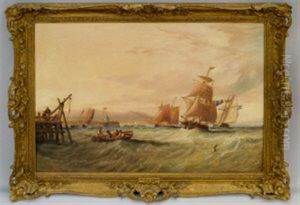 French Vessels Shipping Off A Jetty by John Wilson Carmichael