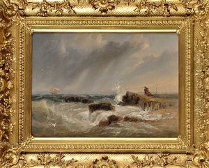 A Fisherman And His Wife On A Rocky Shore Looking Out To Sea