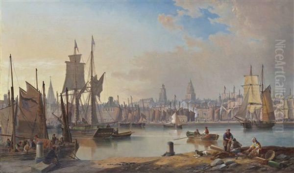 The Crowded Harbour At Calais - view 1