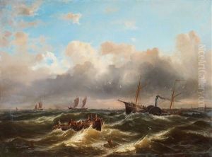 Paddle-steamer, Rowing Boat And Sailboats by John Wilson Carmichael