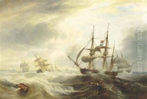 Shipping In A Stiff Breeze Off The North East Coast by John Wilson Carmichael
