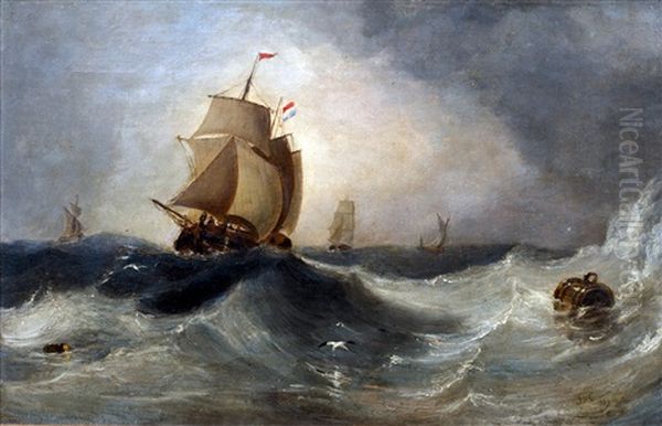 A Sailing Vessel In Stormy Waters - view 1