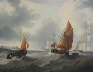 A Naval Cutter And Frigate Off A Cinque Port by John Wilson Carmichael