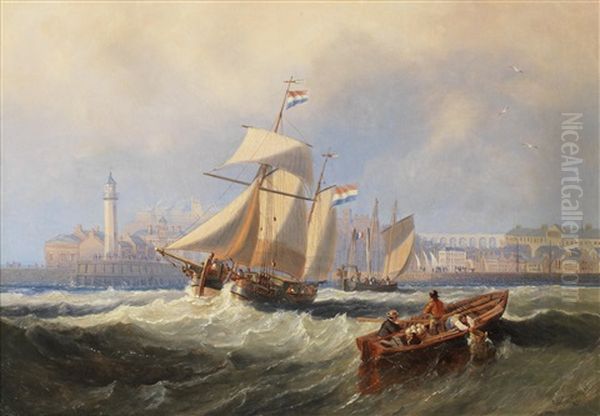 A Dutch Hoy Outward-bound Off Scarborough, With A Large Dutch Lugger Heading Into Harbour - view 1