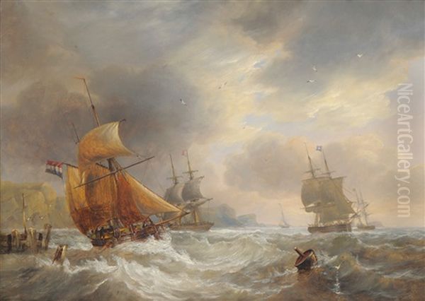Coastal Scene With Shipping In A Swell - view 1