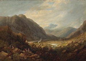 An Extensive View Of A Valley With Two Figures Resting In The Foreground