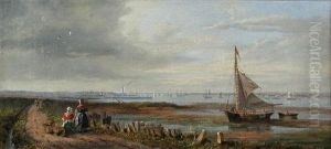 A View Of Middlesborough With Fisherfolk In The Foreground A View Of Middlesborough With Fisherfolk In The Foreground