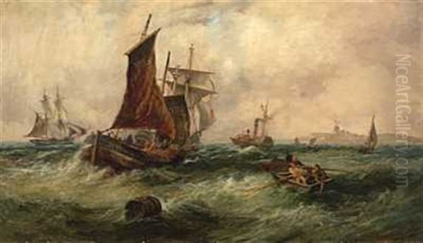 Fishing Smacks And A Paddle Steamer Off Yarmouth - view 1