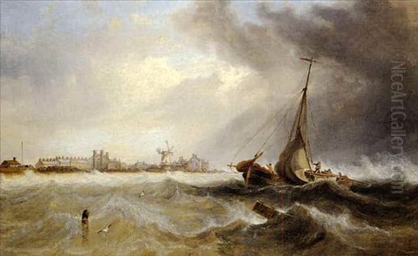 Shipping Off A Coast In Choppy Seas - view 1