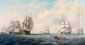 H.m.s. "charlotte", "superb", "impregnable", "minden", "albion", "granigus", "hebrus", "leander", And Other Shipping by John Wilson Carmichael