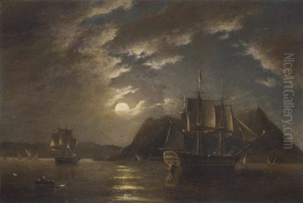 H.m.s. "minden" 74, Off Gibraltar, Moonlight - view 1