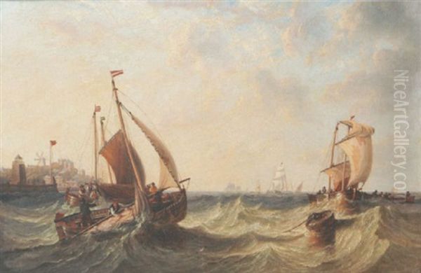 Fishing Boats In A Harbour Mouth by John Wilson Carmichael