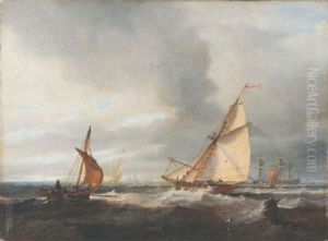 An Armed Cutter Heading For A Squadron Anchored Off Shore