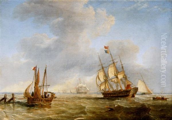 A Busy Shipping Channel With A Frigate-built Ship, A Fishing Boat And Other Shipping - view 1