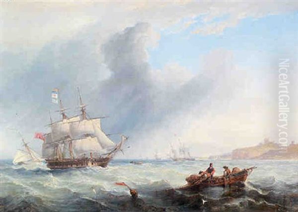A Royal Navy Frigate Under Reduced Sail Running Past Tynemouth - view 1
