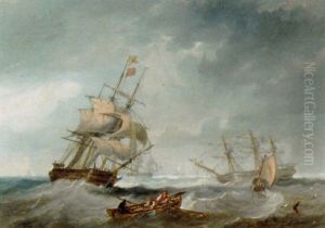 Merchantmen In Stormy Seas by John Wilson Carmichael