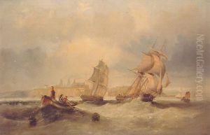 Shipping Running With The Tide Off Old Hartley, Near Blyth, Northumberland by John Wilson Carmichael