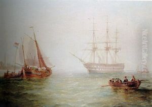 A Royal Navy Screw-powered Two-decker Arriving Off An East Coast Port