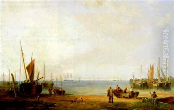 Sicht Vom Strand Auf Die Ruhige See Mit Fischerbooten Und Dreimastern - view 1