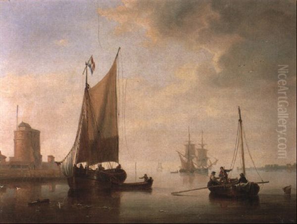 A Barge And A Trading Smack In A Dutch Harbour With Brigs And Other Shipping - view 1